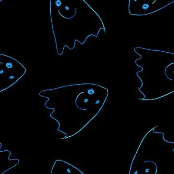 Funny Ghosts Drawn with Crayon. Seamless Pattern Cute Halloween Illustration. Illustrazione stock