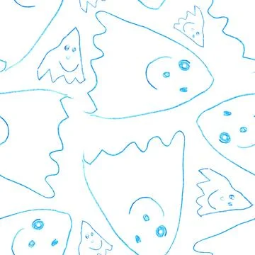 Funny Ghosts Drawn with Crayon. Seamless Pattern Cute Halloween Illustration. Illustrazione stock