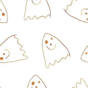 Funny Ghosts Drawn with Crayon. Seamless Pattern Cute Halloween Illustration. Stock Illustration