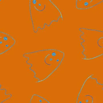 Funny Ghosts Drawn with Crayon. Seamless Pattern Cute Halloween Illustration. Illustrazione stock