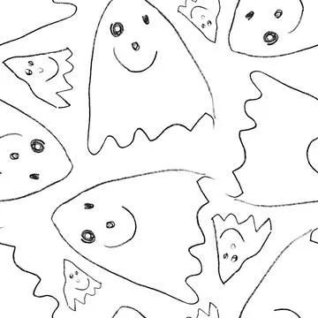 Funny Ghosts Drawn with Crayon. Seamless Pattern Cute Halloween Illustration. Illustrazione stock