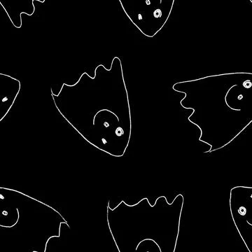 Funny Ghosts Drawn with Crayon. Seamless Pattern Cute Halloween Illustration. Stock Illustration