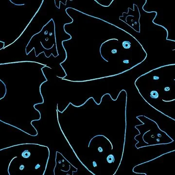 Funny Ghosts Drawn with Crayon. Seamless Pattern Cute Halloween Illustration. Stock Illustration