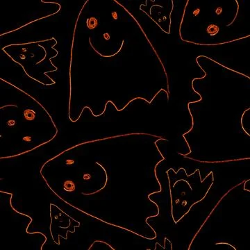 Funny Ghosts Drawn with Crayon. Seamless Pattern Cute Halloween Illustration. Stock Illustration
