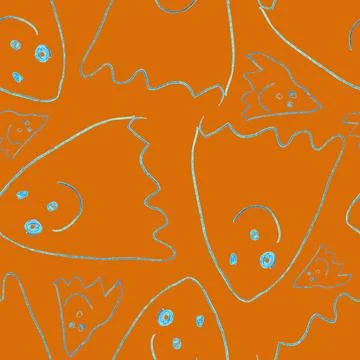 Funny Ghosts Drawn with Crayon. Seamless Pattern Cute Halloween Illustration. Illustrazione stock