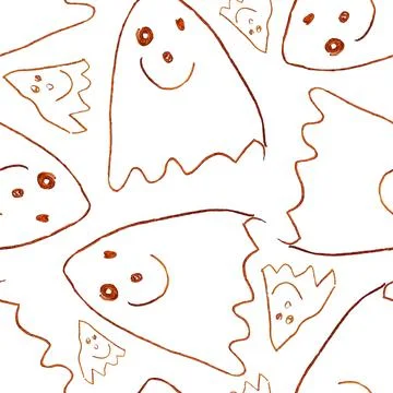 Funny Ghosts Drawn with Crayon. Seamless Pattern Cute Halloween Illustration. Illustrazione stock