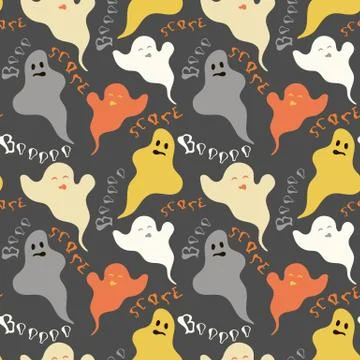 Funny ghosts seamless pattern with lettering Stock Illustration
