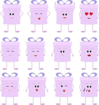 Funny gift boxes cartoon characters with bows. Christmas gift box set Illustrazione stock