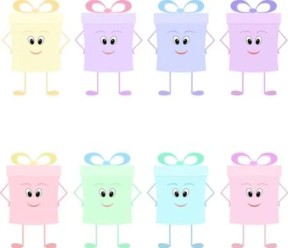 Funny gift boxes characters with bows Illustrazione stock