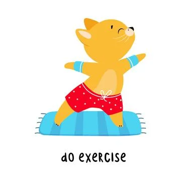Funny Ginger Cat Doing Exercise as English Verb for Educational Activity Vector Stock Illustration
