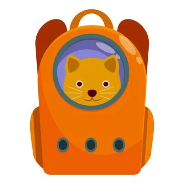 Funny ginger cat sitting in orange backpack with space helmet design Stock Illustration