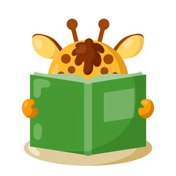Funny giraffe with book in flat design with shadows. Stock Illustration