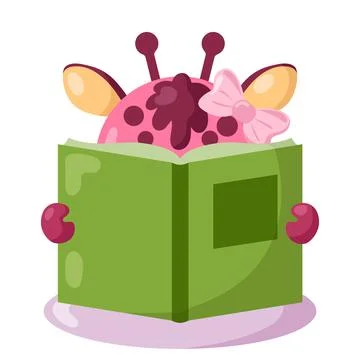 Funny giraffe with book in flat design with shadows. Stock Illustration