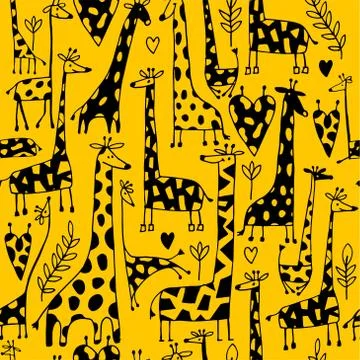 Funny giraffes sketch, seamless pattern your design Stock Illustration