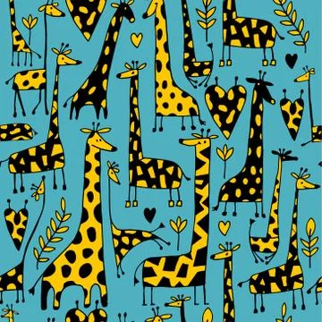 Funny giraffes sketch, seamless pattern your design Stock Illustration
