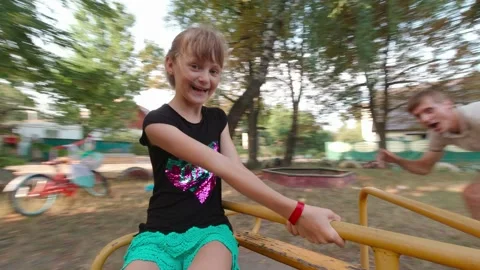 Funny Girl On The Carousel Stock Footage 158268022