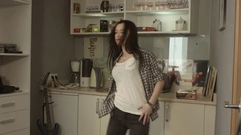 Funny girl having fun dancing at home. Video stock 73011296