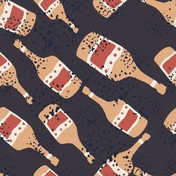 Funny glass bottle seamless pattern. Alcohol rum bottles.Bar menu backdrop. Stock Illustration
