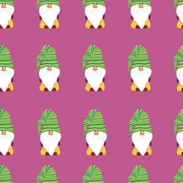 Funny gnomes seamless pattern. Cheerful gnomes in hats vector characters flat Stock Illustration