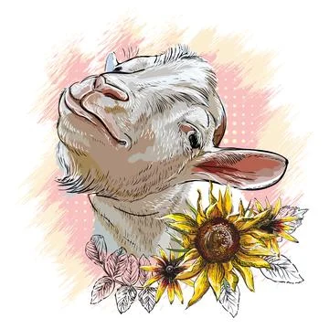 Funny goat with sunflowers design vector illustration Stock Illustration