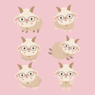 Funny goats set, vector Stock Illustration