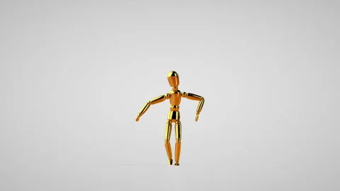 Funny golden mannequin doing a swing step dance, seamless loop, white studio Stock Footage