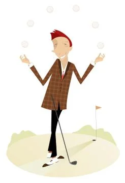 Funny golfer on the golf course illustration Stock Illustration