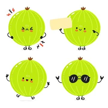 Funny Gooseberry characters bundle set. Vector hand drawn doodle style cart.. Stock Illustration