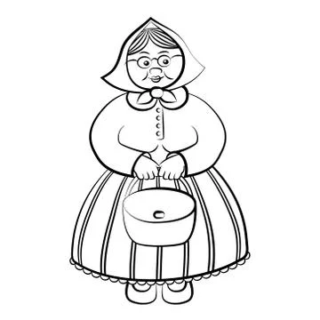 Funny Granny with bag Stock Illustration