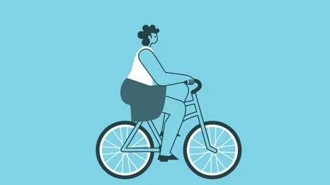 Funny Graphic Flat Design Bold Woman Cartoon Character Bicycle Ride Isolated 스톡 동영상 140791367