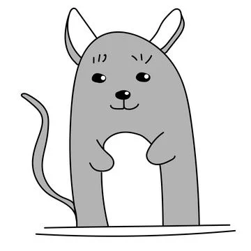Funny gray cartoon mouse. Vector illustration with a little mouse. Stock Illustration