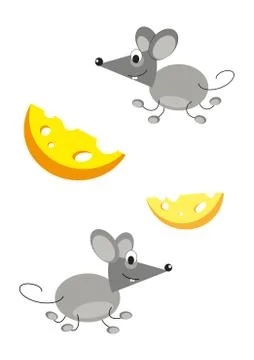 Funny gray mouse and cheese Stock Illustration