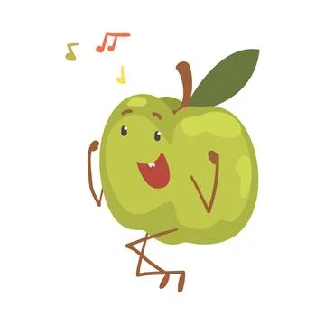 Funny Green Apple Character Dancing Moving Hand and Legs Vector Illustration Stock Illustration