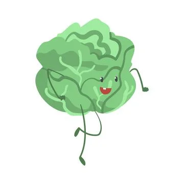 Funny Green Cabbage Character Dancing Moving Hand and Legs Vector Illustration Stock Illustration