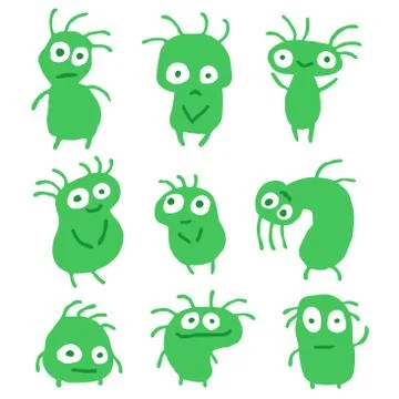 Funny Green Flat Things Isolated Vector Illustration.  Stock Illustration