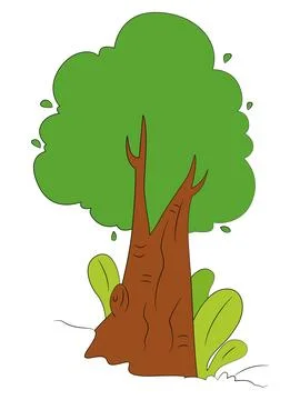 Funny green leaf tree on white background Stock Illustration