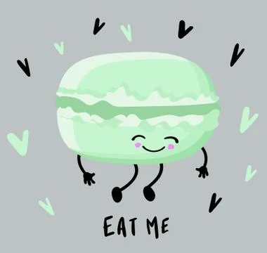 Funny green, mint, lime macaroon character, cartoon style vector illustration Stock Illustration