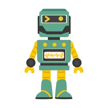Funny green robot in flat style Stock Illustration