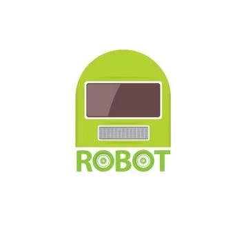 Funny green robot head logo design Stock Illustration