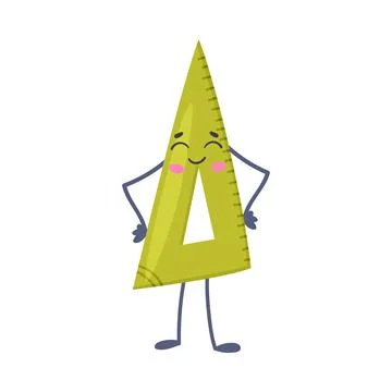 Funny Green Triangular Ruler as Office Supply Humanized Character Vector イラスト素材