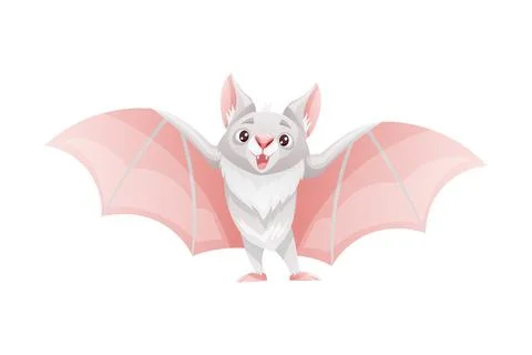 Funny Grey Bat with Cute Snout and Pointed Ears Standing with Spread Wing Vector Stock Illustration