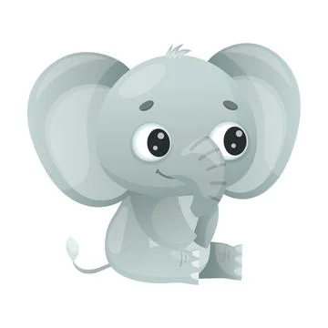 Funny Grey Elephant with Large Ear Flaps and Trunk Sitting Vector Illustration Stock Illustration
