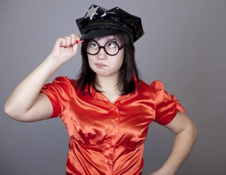 Funny gril in cap. Stock Photos