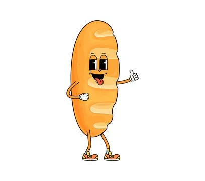 Funny groovy bread cartoon character, tongue out Stock Illustration