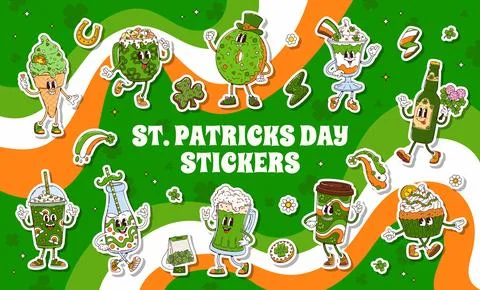 Funny groovy St Patrick day Irish characters Illustrazione stock