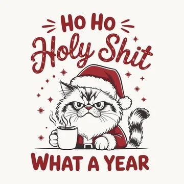 Funny grumpy cat christmas t shirt design santa hat coffee mug ho ho what a.. Stock Illustration