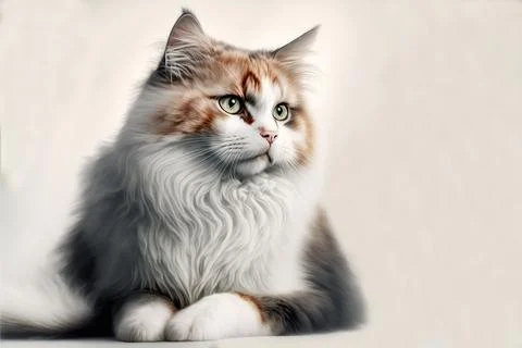 Funny grumpy cat in studio on white background. close up photo of family pet Illustrazione stock