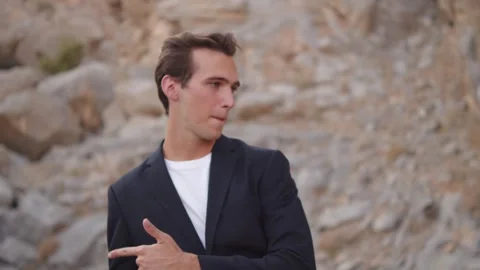 Funny guy model having fun in front of the camera. Stock Footage 305589006