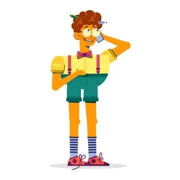 A funny guy is talking on a smartphone. Stock Illustration