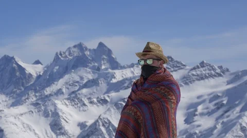 Funny guy wearing glasses, mask and hat Stock Footage 87797281